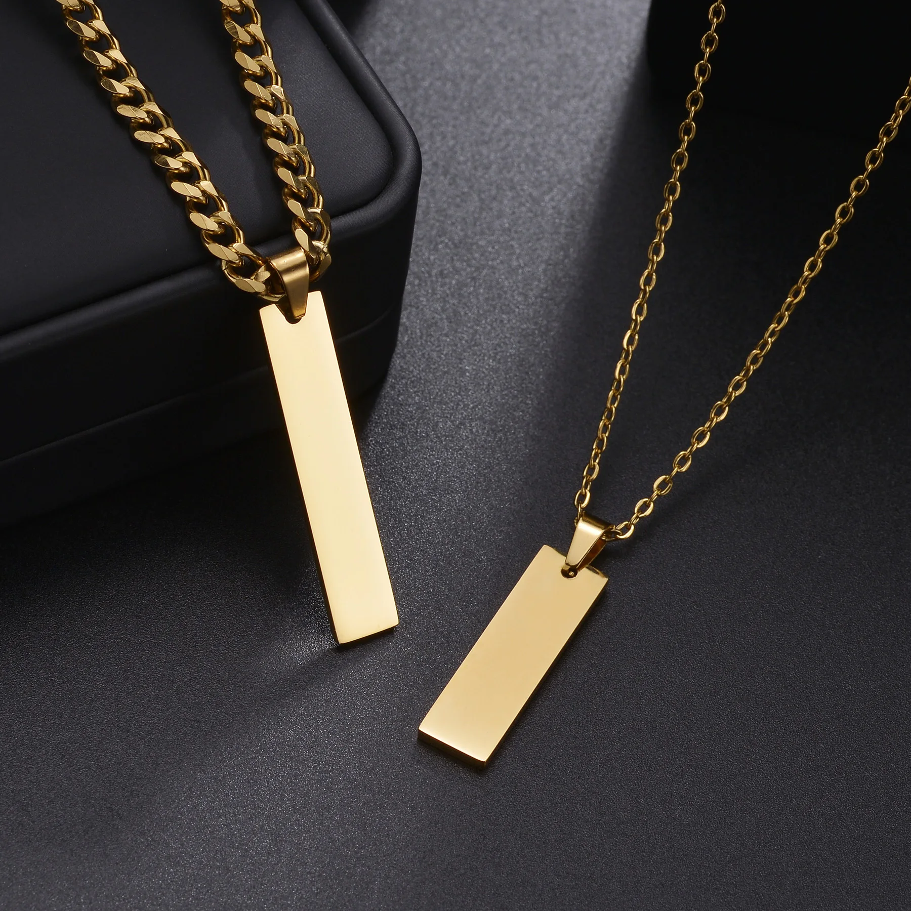 Personalized Stainless Steel Custom Engraved Name Rectangle Necklace For Men Pendant Laser Carve DIY Jewelry Gifts Wholesale