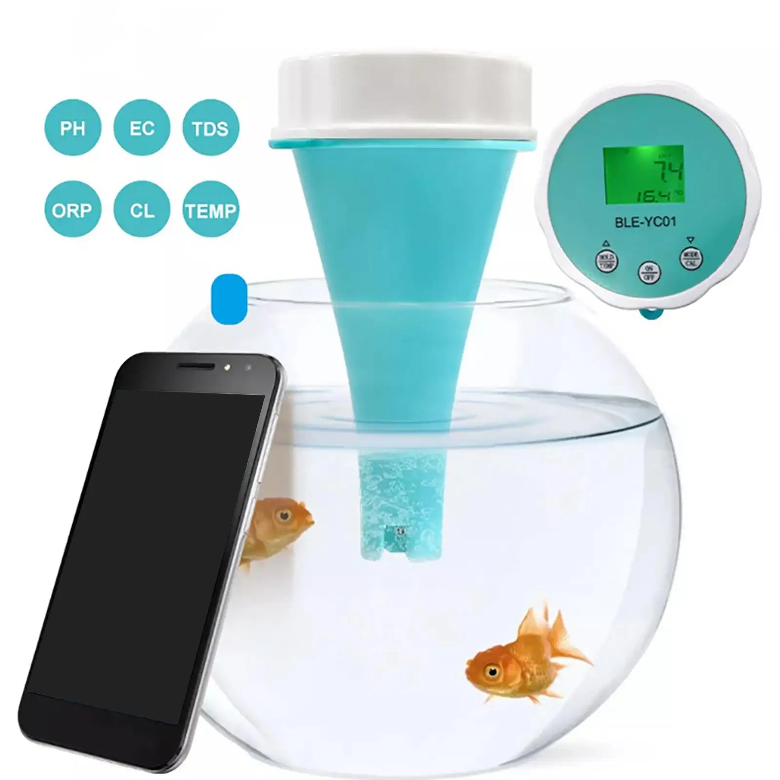 6 in 1 Water Quality Tester PH Tds EC Orp CL Temp for Hydroponics Home Ponds