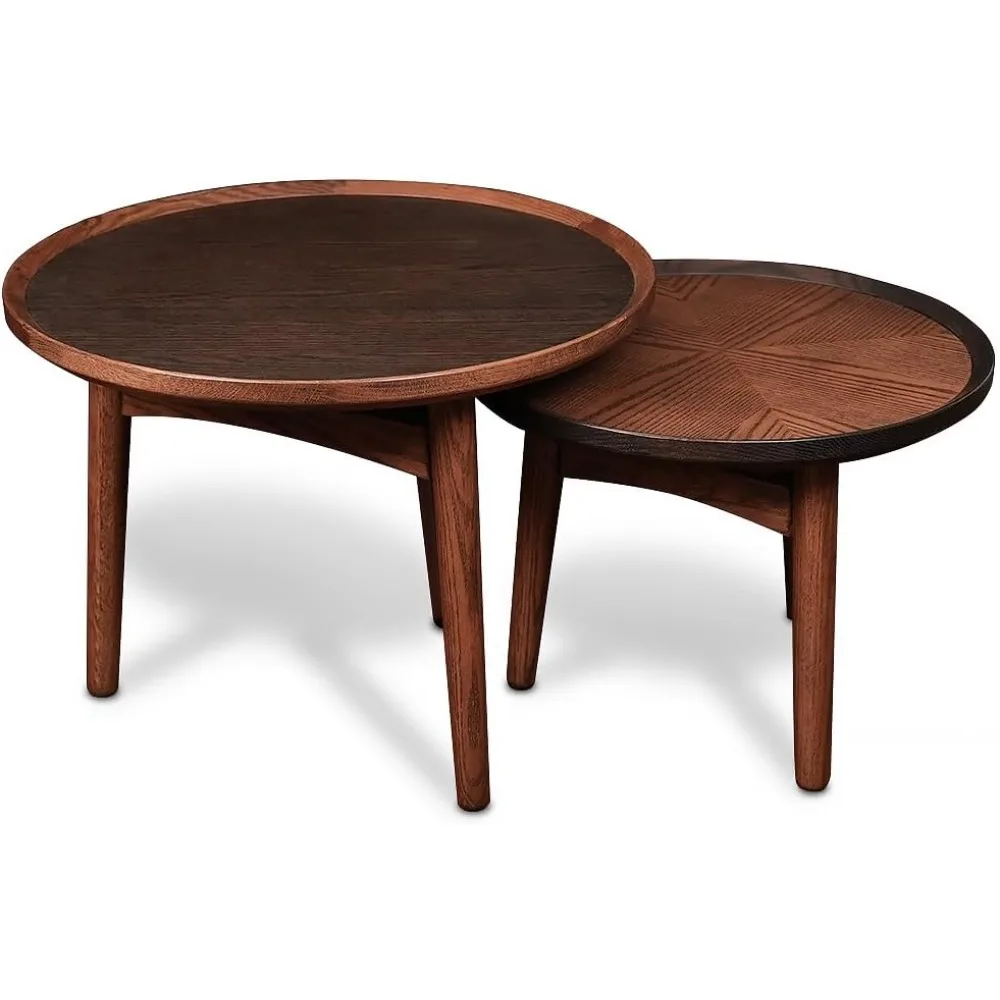 

Nesting Table, Wood Coffee Table Set, Side Table Set with Solid Oak Hardwood Structure for Living Room, Bedroom, Balcony