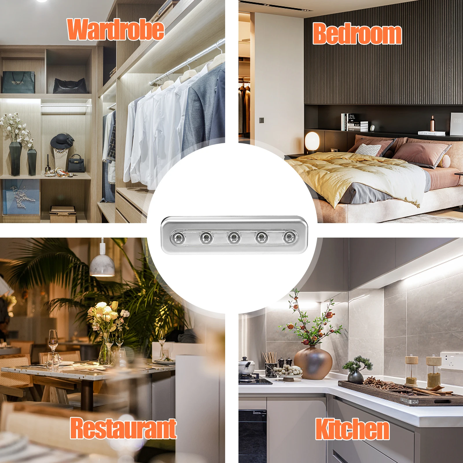 

Cabinet Wardrobe Closet Stick-On Wireless Operated 5 Led Night Bar Sensor Lamp Motion Closet Light Cordless Bedroom