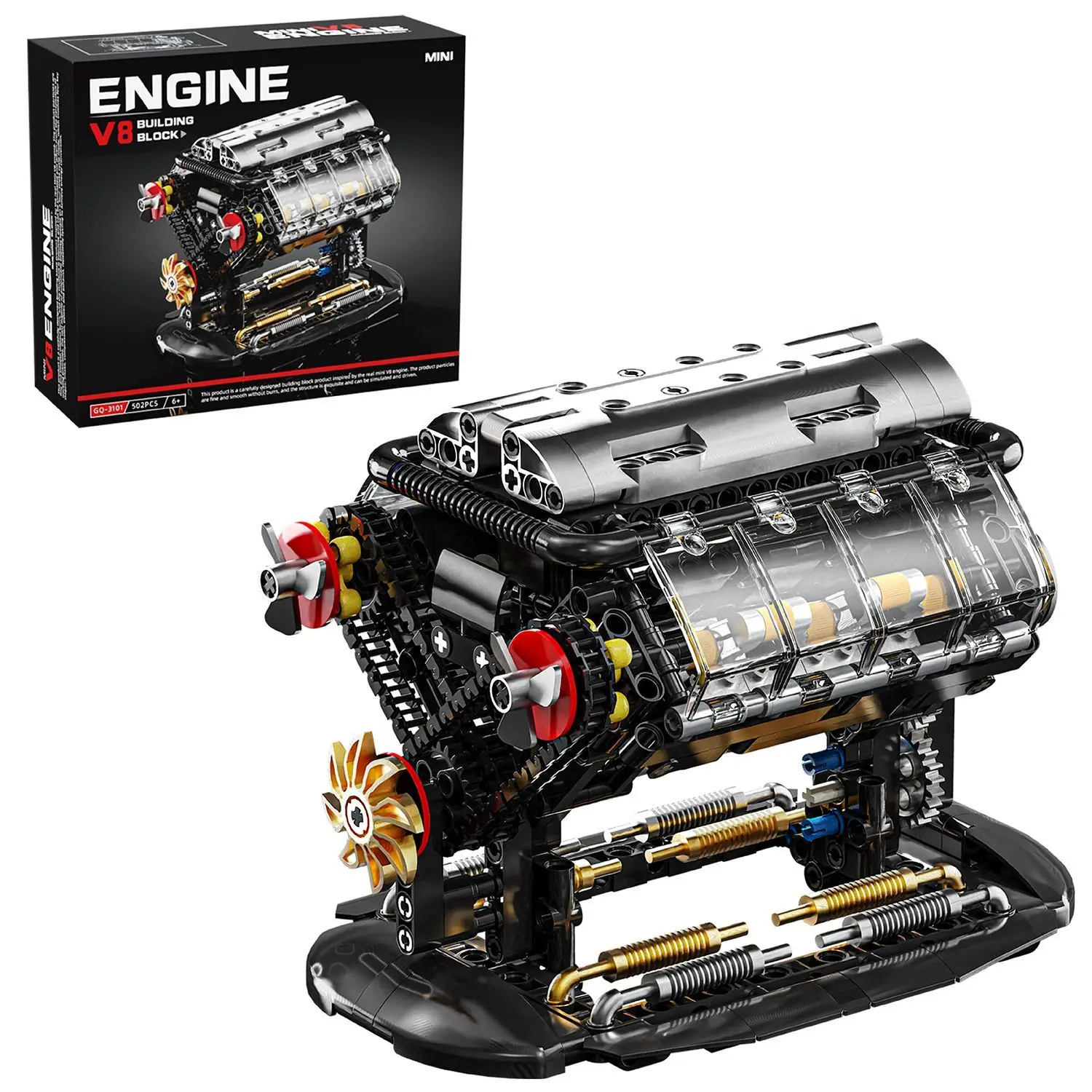 

502PCS MOC V8 Engine Model Building Block Car Engine Model Building Kits DIY Assembly Construction Toys for Kids Holiday Gift