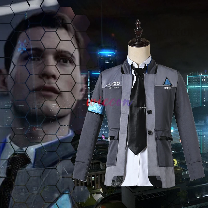 Game Detroit Become Human Cosplay Costume Connor Cosplay Uniform Men Jacket White Shirt Tie RK800 Coat Costume Full Set roleplay