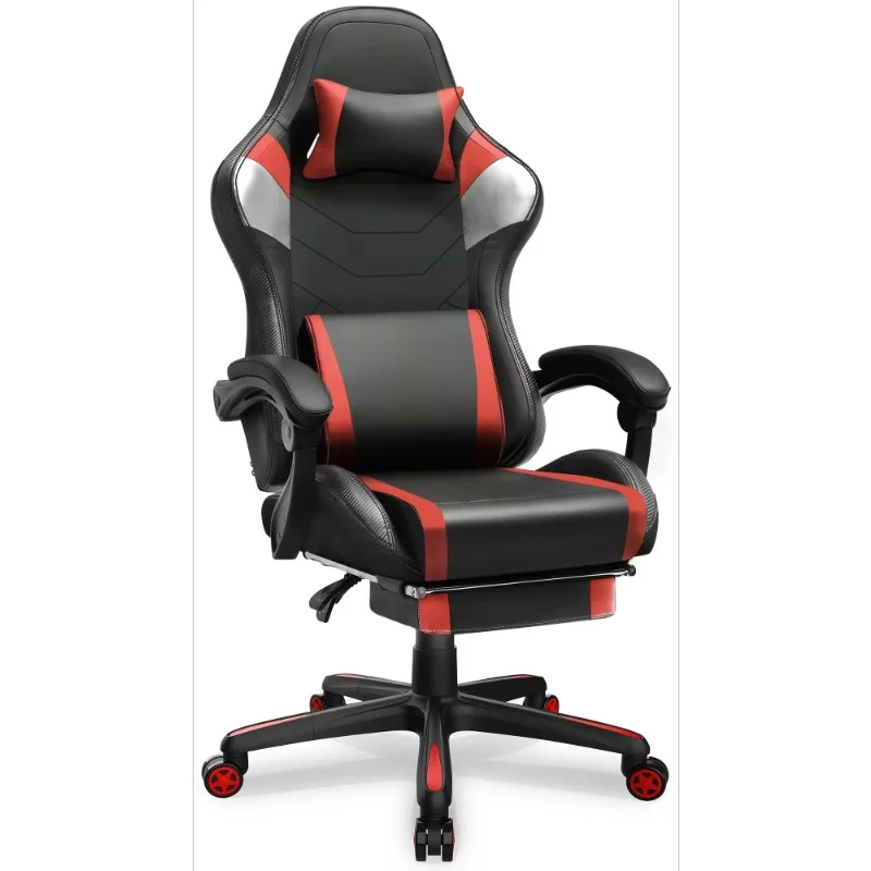 Gaming Chair with Footrest Ergonomic Reclining Office Chair Swivel Rocker, Red office chair computer chair