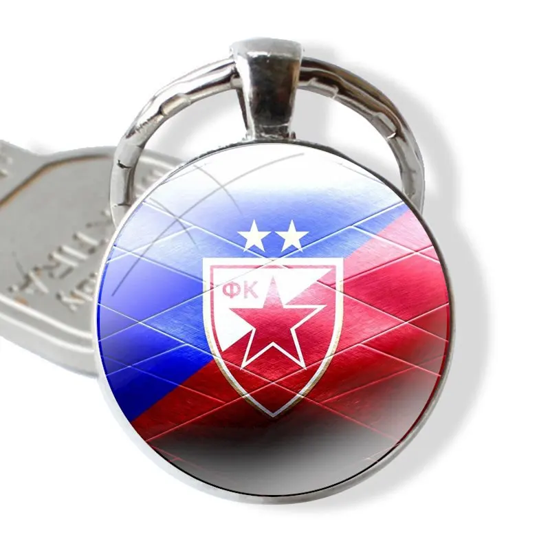 Fashion Creative Cartoon Design Keychain Handmade Glass Cabochon Key Ring Holder Pendant Key Chains Serbia FK Crvena zvezda