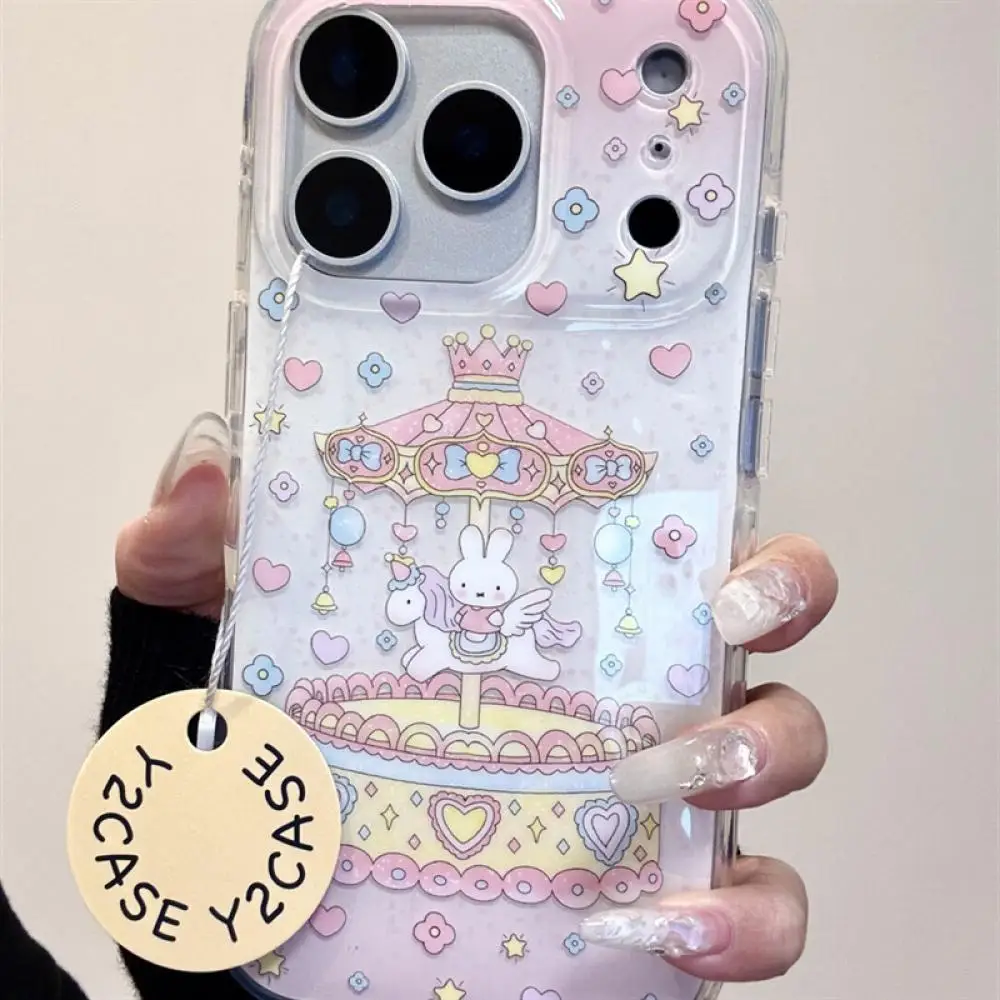 Niedliche Miffy Bunny Karussell transparente Handyhülle für iPhone, stoßfeste Schutzhülle mit Blumenmuster, Cartoon-Telefonabdeckung