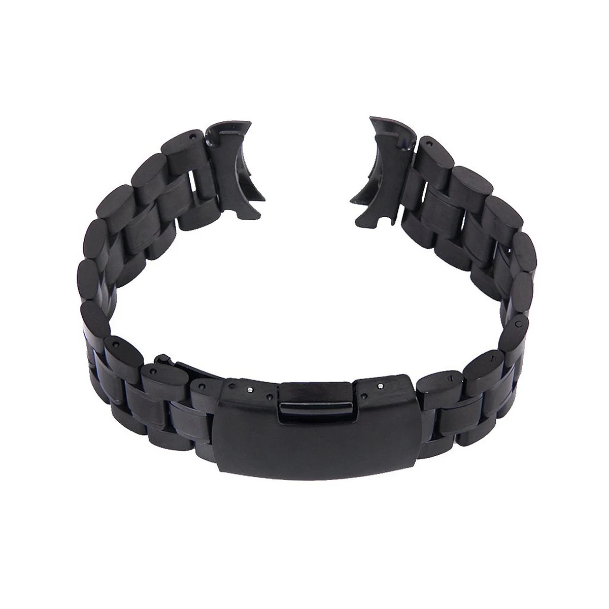 

20mm Stainless Steel Solid Links Bracelet Watch Band Strap Curved End with 2pcs Watch Spring Bars (Black)