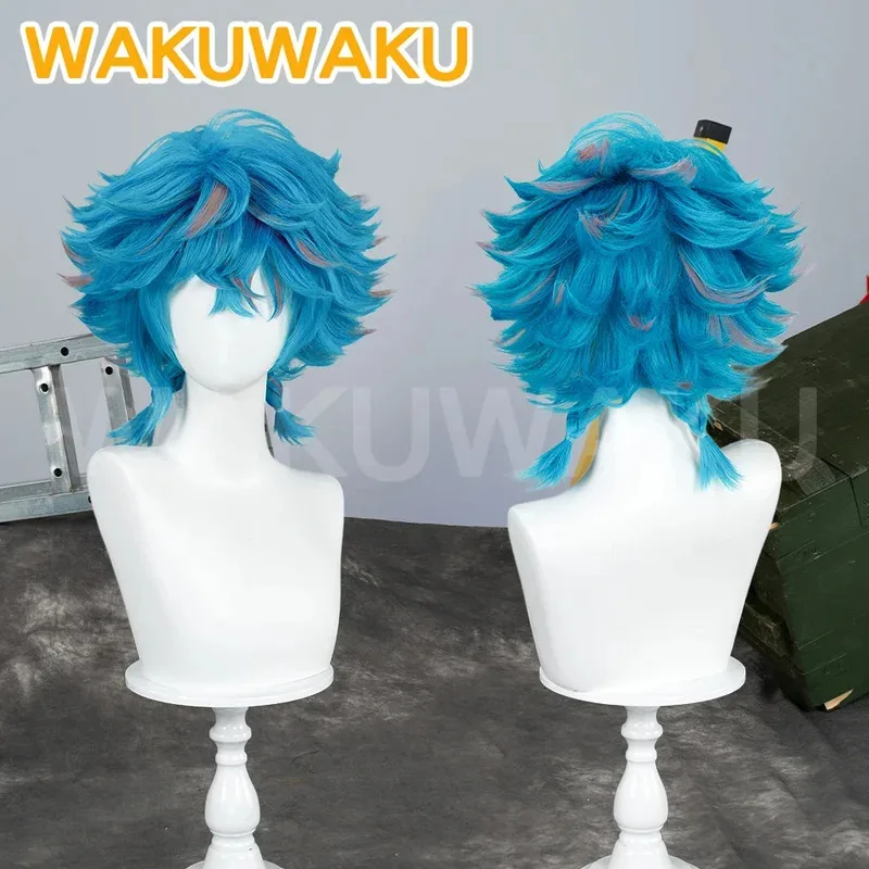 ♥   2025 جديد تأثيري في المخزون لعبة WakuWaku النساء 35 سنتيمتر قصيرة الأزرق الشعر غامض الموسم 2 Isha شعر مستعار تأثيري Fr ★ ☆ ly99