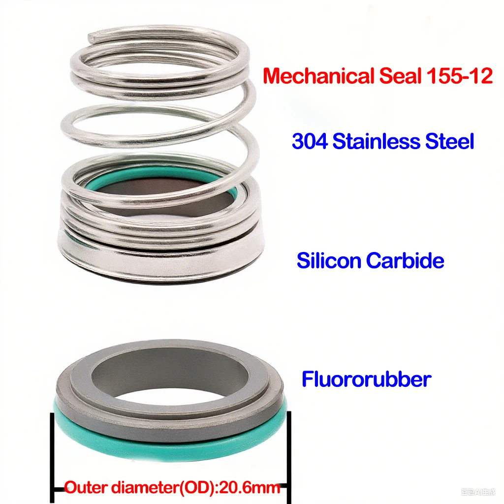 Water Pump Mechanical Shaft Seal,1Pcs 155 Series,CE-G-NBR,SiC-SiC-FKM,10/11/12/13/14/15/16/17/18/19-40mm,With Single Coil Spring