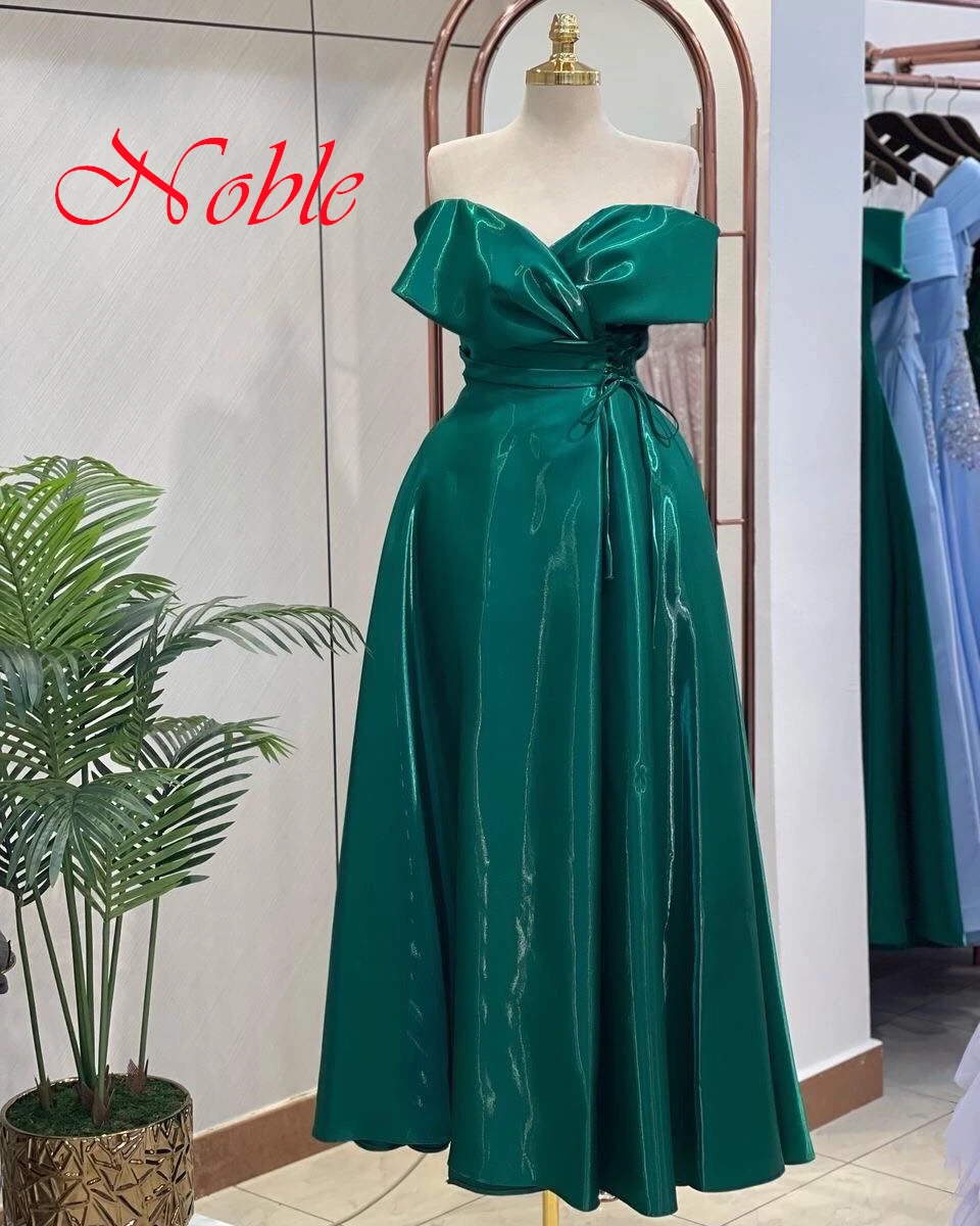 Customized Classic Blue Satin Evening Dress Exquisite Strapless Off the Shoulder Sleeveless Lace Up Back Special Occasion Gowns