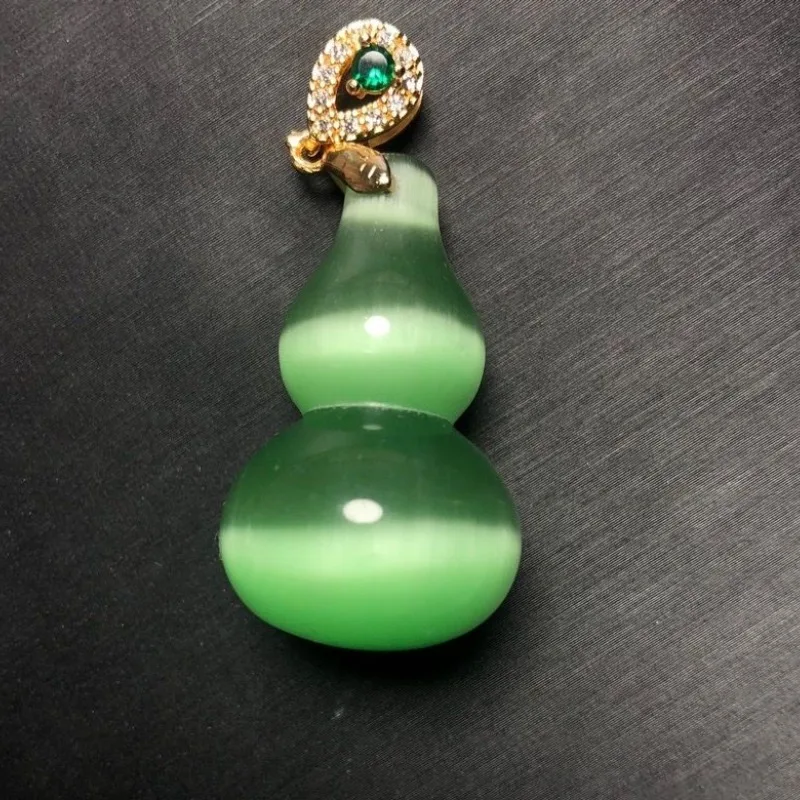 

Green Opal Pendant, Small Gourd Jewelry, Sweater Chain Necklace.