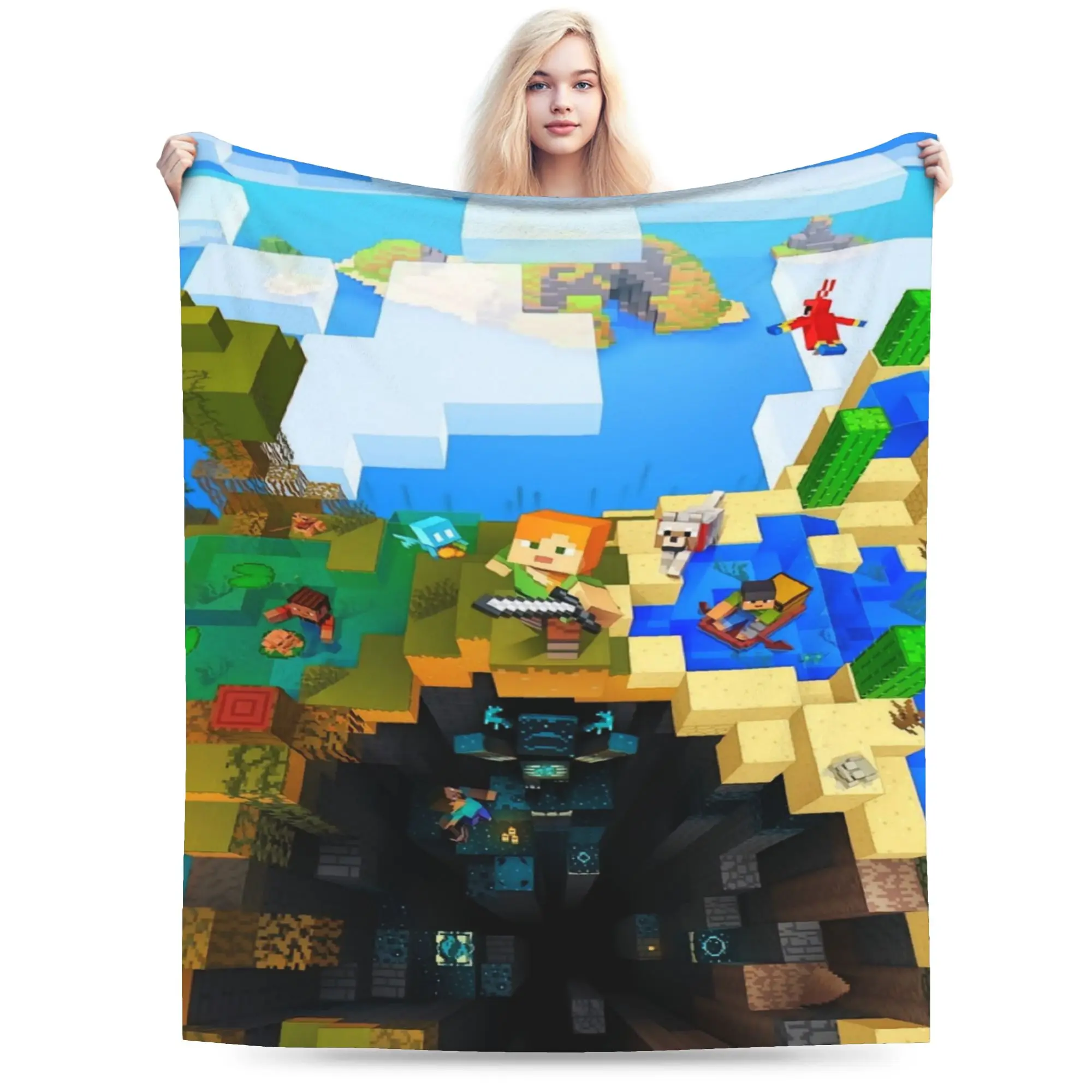 Soft Blanket Airplane Travel M-Minecrafts Deep Throw Blanket  Flannel Bedspread For Couch Chair Sofa Bed Sofa Bed Cover
