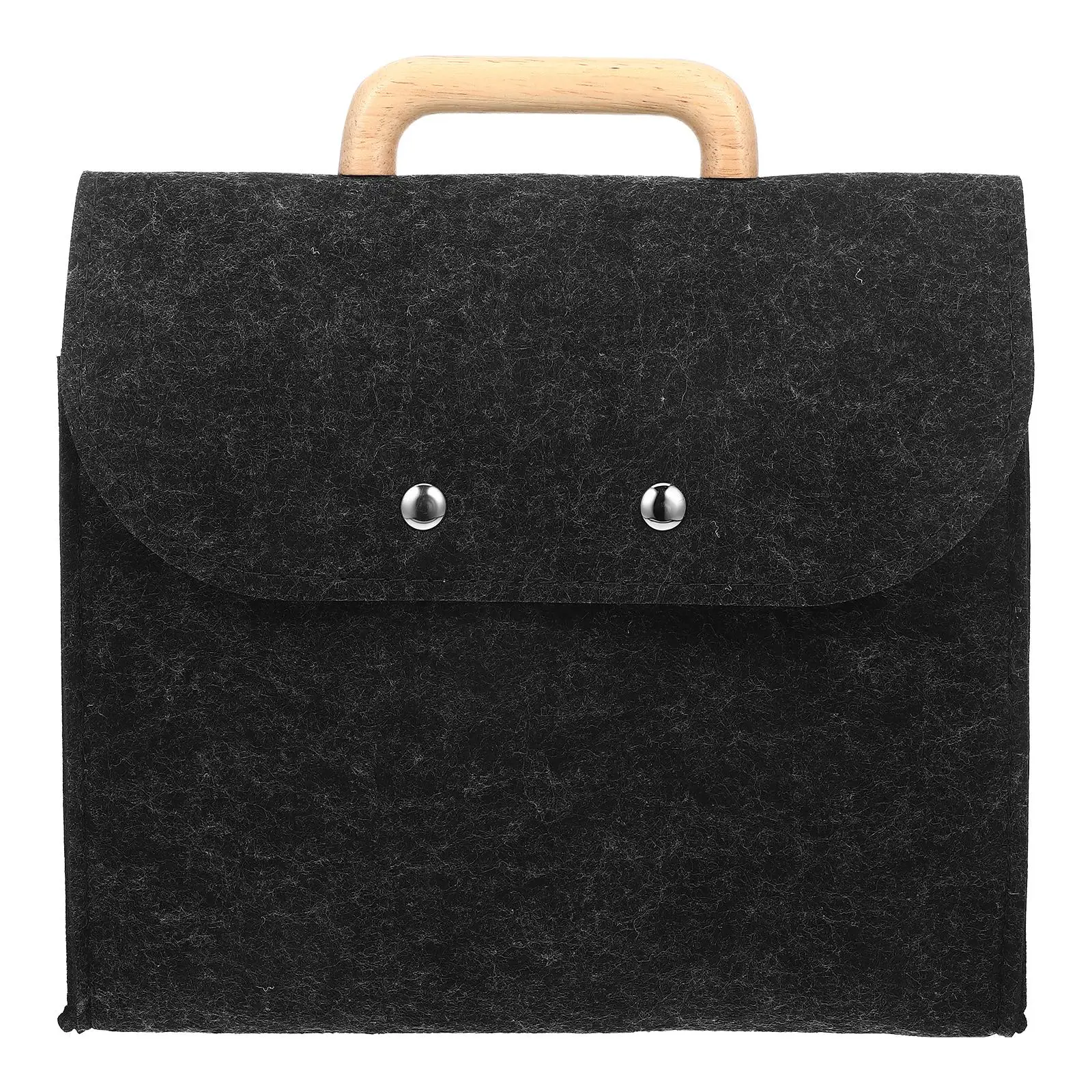 

Felt Tote Wooden H le Portable File Storage Deep Gray File Carrying Bag Large Capacity Business Office Use
