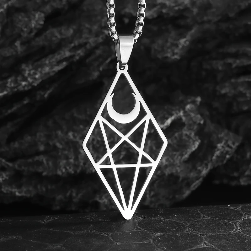 Stainless Steel Moon Inverted Pentagram Pendant Necklace Suitable for Men and Women Gothic Devil Jewelry Accessories