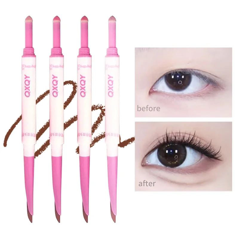 QXQY 초승달ダブルヘッド愛ペン、スポンジヘッドシャドウシャドウ生理メイクアップで自然な感触を与え、初心者でも完璧なアイメイクアップを実現