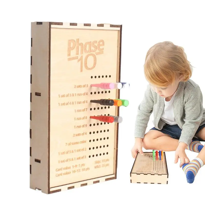 

Phase 10 Score Board Wood Portable Card Box Collectible Toys For Friends Boys Girls Teens Adults Youth Travel Party Night Family