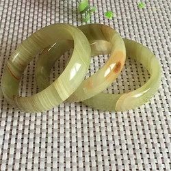 Natural Blue White Hand Carved Wide Stripe Jade Bracelet Fashion Boutique Jewelry Men's and Women's Bracelets
