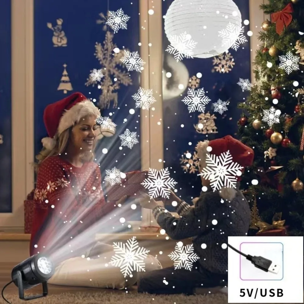 USB Powered Christmas Projector Rotating Snowflake Christmas LED Night Light Valentine's Day Starry Atmosphere Lamp New Year