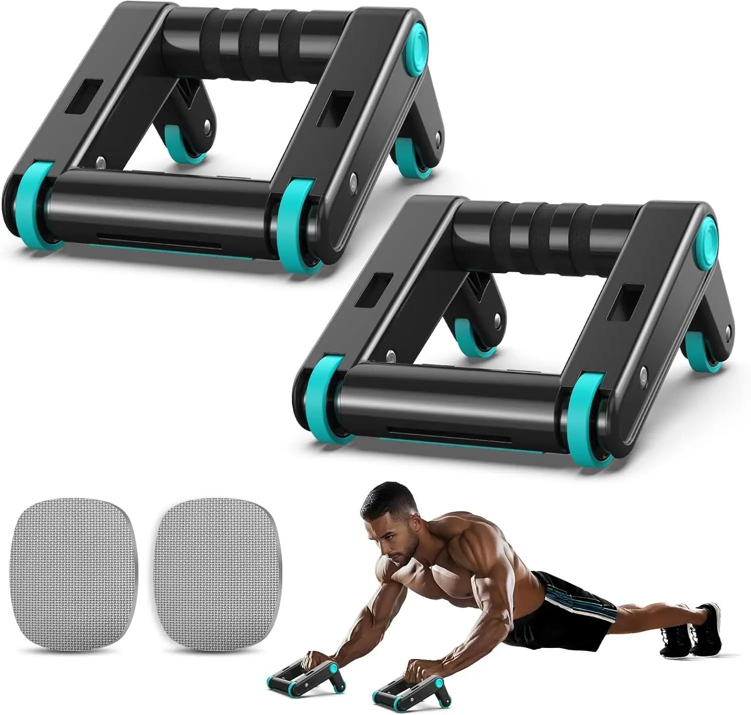 Ab Roller Wheel, 2-In-1 Exercise Roller Wheels, Push-Up Bar, Abdominal Exercise Machine, Ab Workout Equipment for Core Strength