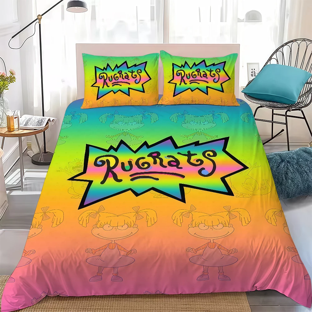 R-RugratS-ES Cartoon Duvet Cover Set Home Style Bedding Soft Laundry Cotton Bed 3 Piece Set Student Dormitory Gift