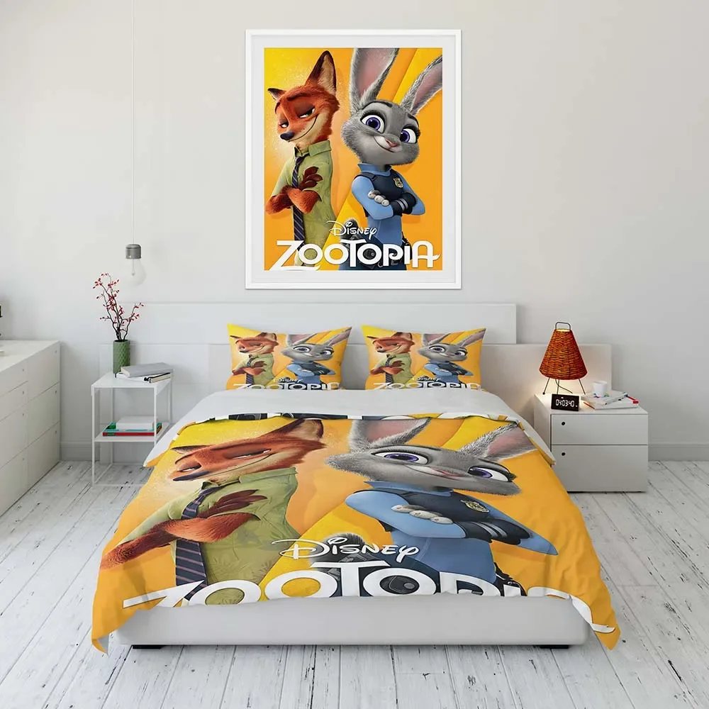 Disney Zootropolis Cartoon zestaw poszewka na kołdrę Anime pokrowiec na pierzynę na dekoracja sypialni zestaw pościeli luksusowa kołdra Camas