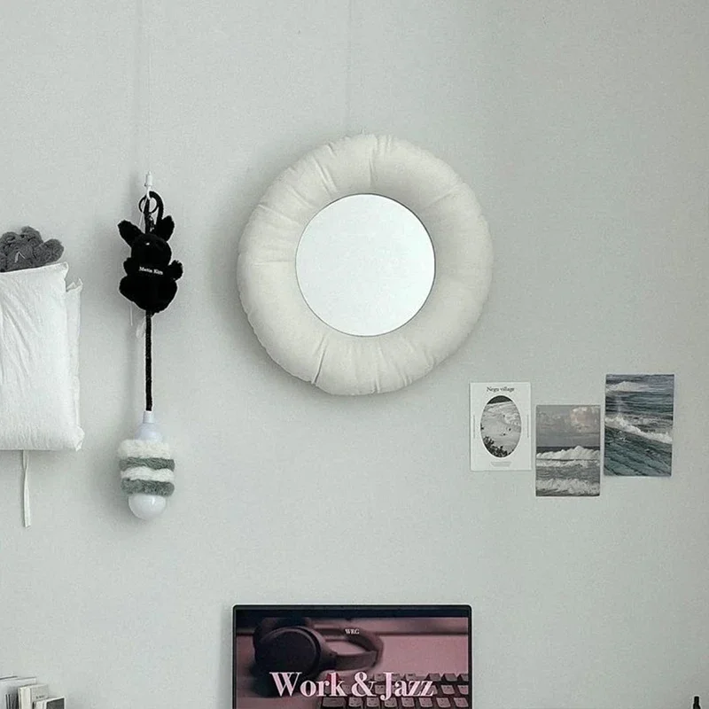 Round Mirror White Bedroom Small Art Modern Design Living Room Girl Mirror Wall Hanging Makeup Espejo Pared House Decoration