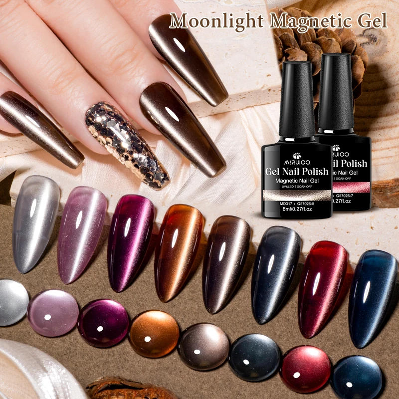 

MSRUIOO 8ml Magnetic Cat Eye Gel Polish Moonlight Cat Eye Gel Nail Polish Long-Lasting Multi-Color Shift Varnish HEMA/TPO FREE