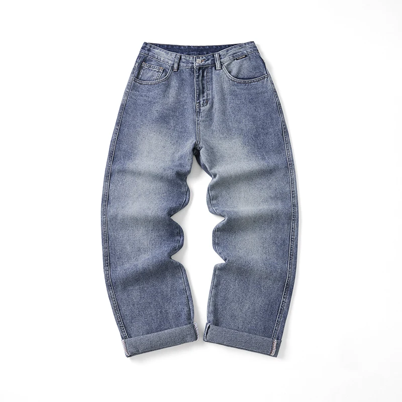 

Baggy Jeans Men Wide Leg Pants Loose Fit Straight Men's Pants Light Blue Fashion Pockets Trousers Cowboys 2025 New Kpop