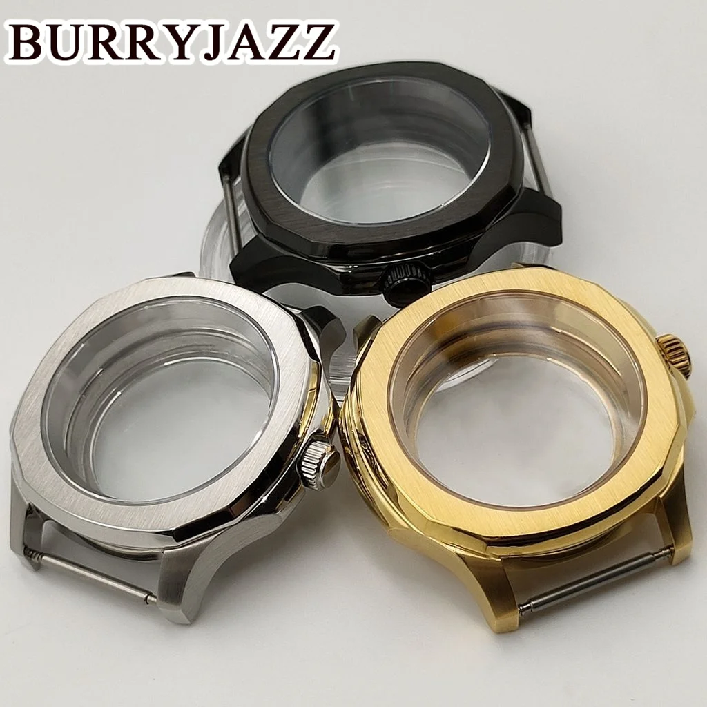 BURRYJAZZ 42mm NH35 NH36 NH34 NH38 NH70 NH72 Watch Case Waterproof Sapphire Glass Silver Gold Rose Gold Black