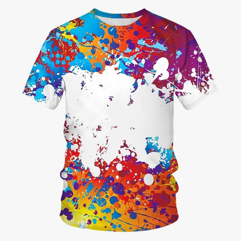 Graffiti Paint 3D Printing T-shirt Summer New Men\'s Women\'s Fashion Splash Ink New Short-sleeved Top Cool T-shirt