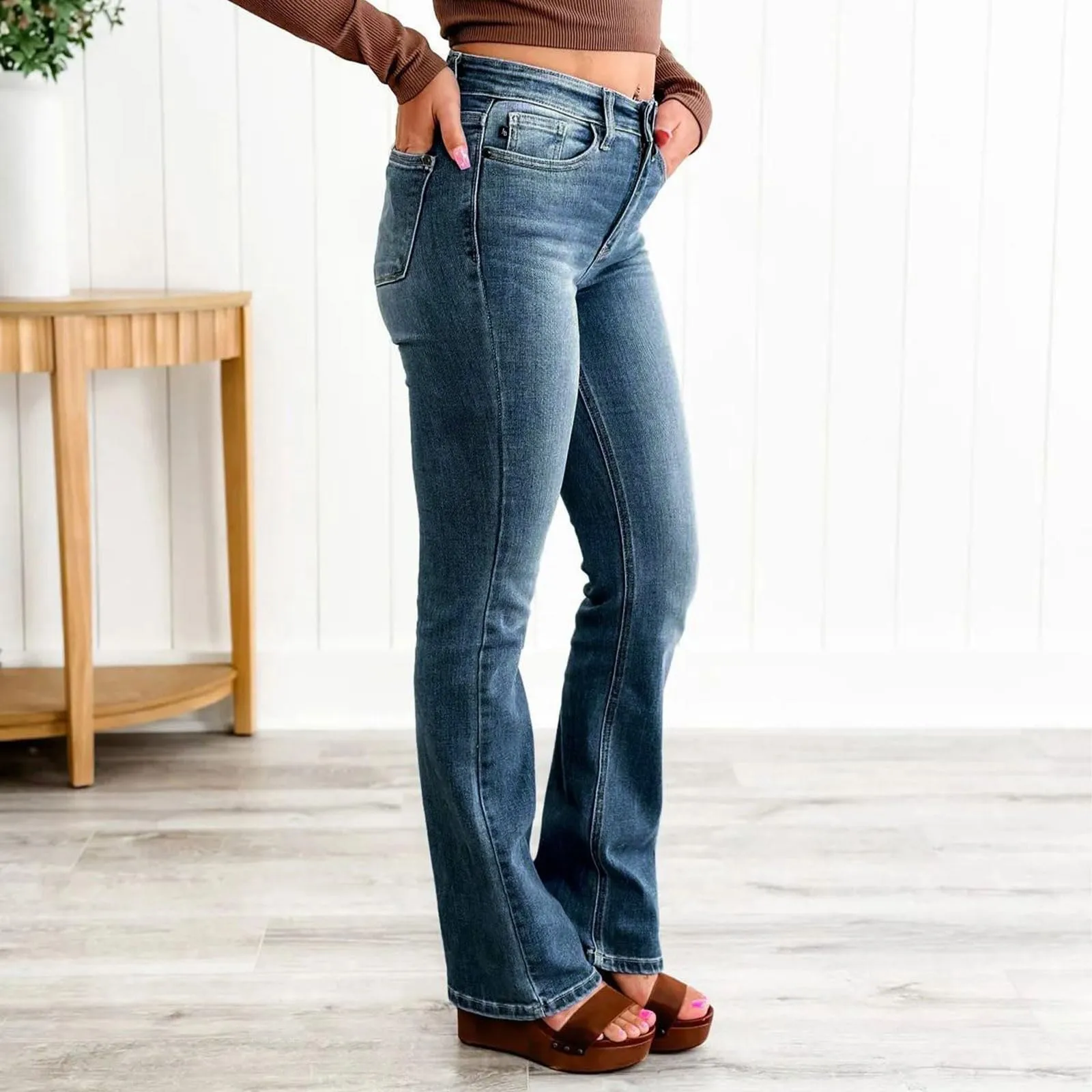 Denim Trousers For Female Ladies Jeans Women'S Pants Women Bootcut Jeans Stretchy Stadeke Classic Waisted Flare Jeans Pant