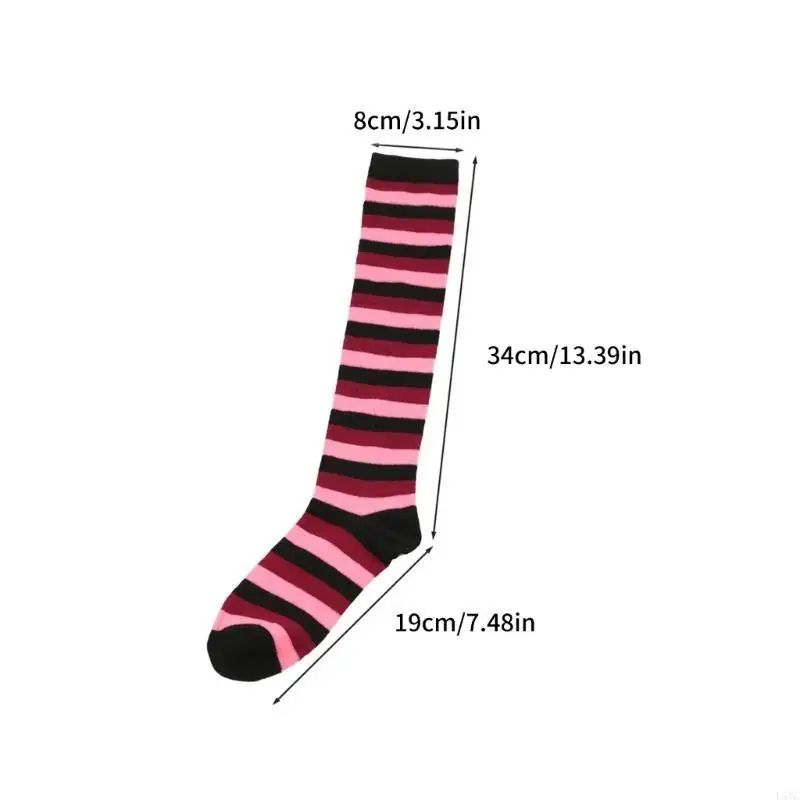 L5YC kontrastowe kolorowe paski poliestrowe podkolanówki dla kobiet i mężczyzn długie podkolanówki na akcesoria do kostiumów na