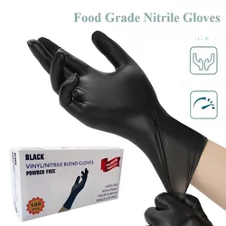 100PCS Disposable Black Nitrile Gloves Latex Free Waterproof Durable Suitable for Kitchen Food Processing Beauty SalonFamily