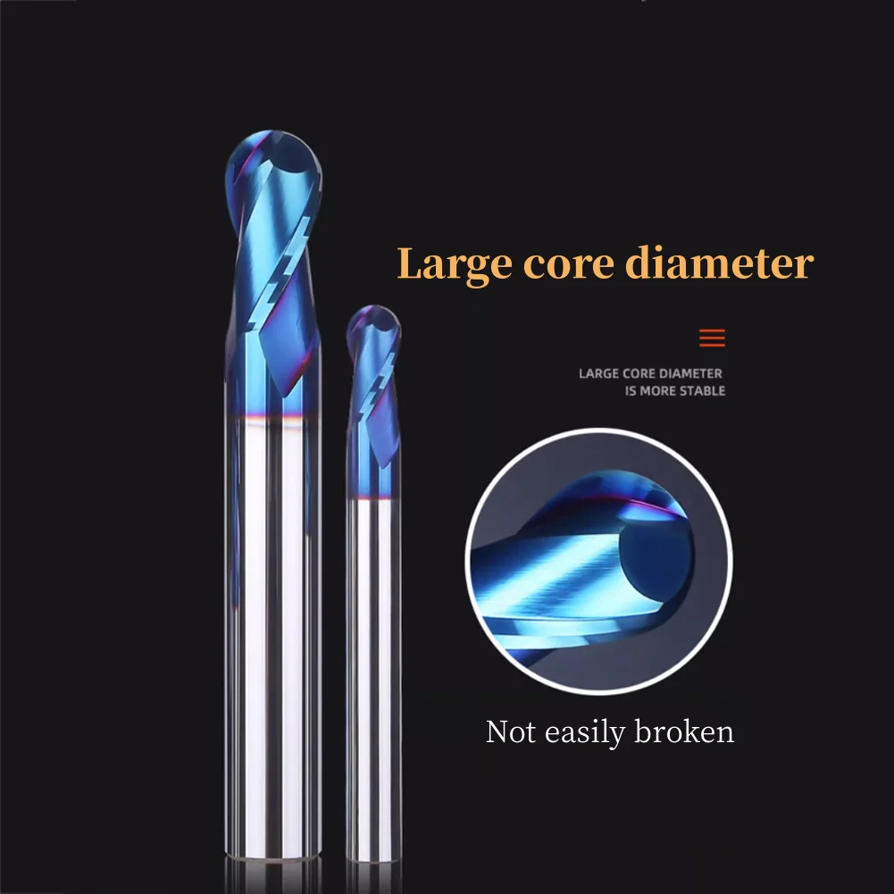 5pcs HRC65 Tungsten steel Ball nose 2 Flutes Carbide End Mills  with Nanco Blue Coating CNC Bits for Wood  Plastic steel Cut 3D