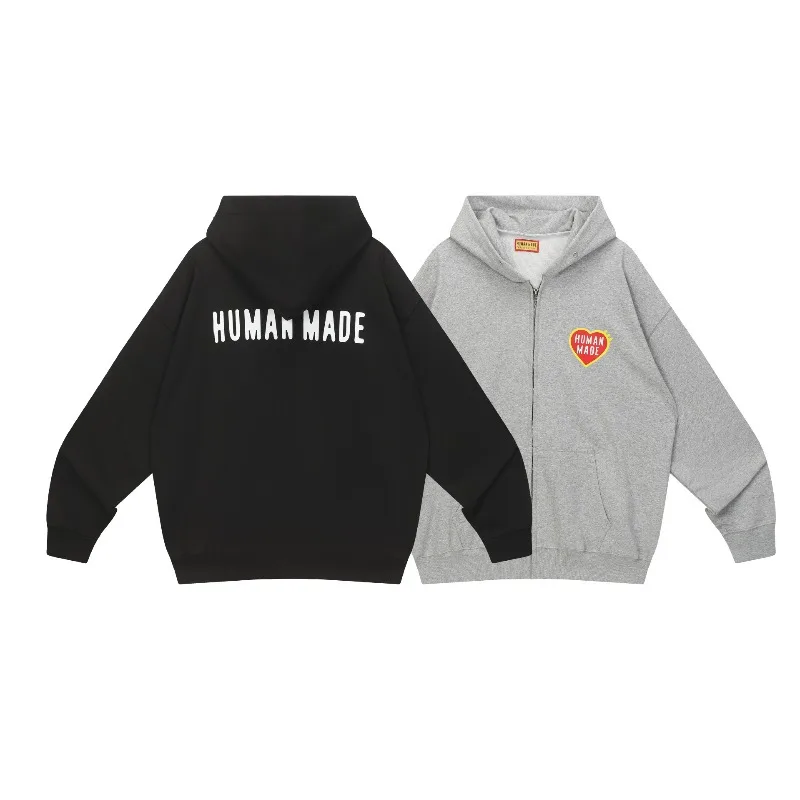 Human Made Vintage Zip Hoodie Heart Print Oversize Pullover Couple Streetwear - view 5