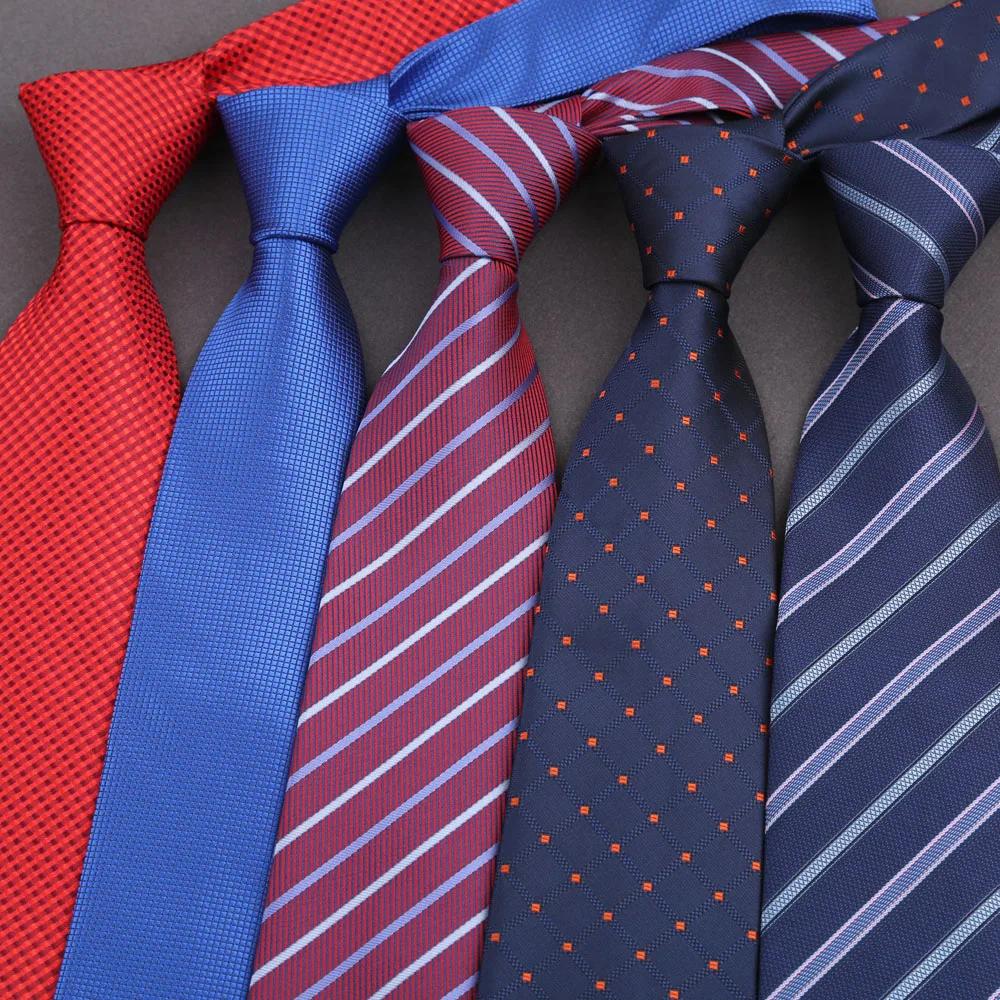 Klassische neue 8 cm Krawatten Herren Solid Stripes Plaid Krawatte Marineblau Rot Weiß Satin Krawatten für Mann Business Hochzeit Party Krawatte Geschenk