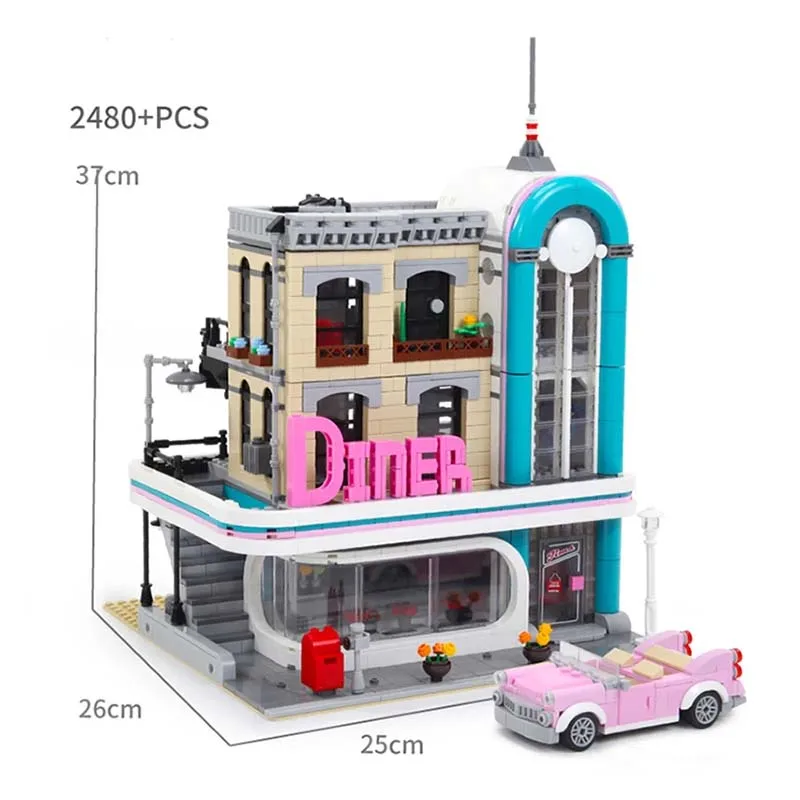 

19001 City StreetView Downtown Diner Compatible 10260 15037 Building Blocks Bricks Toy Kid Birthday Christmas Gift 2480PCS