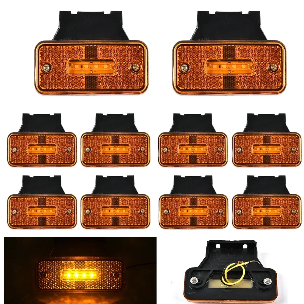 4/810pcs 24V 4 LED Side Marker Light Bracket Turn Signal Clearance External Warning Lamp Car Truck Trailer Lorry Caravan Tractor