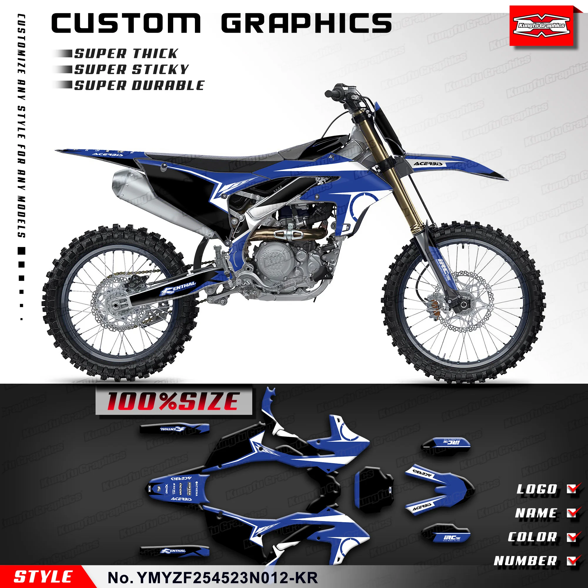 

KUNGFU GRAPHICS Graphics Adhesive Sticker for YAMAHA YZ450F YZ250F YZ450FX YZ250FX YZF 2023 2024 2025, YMYZF254523N012-KR