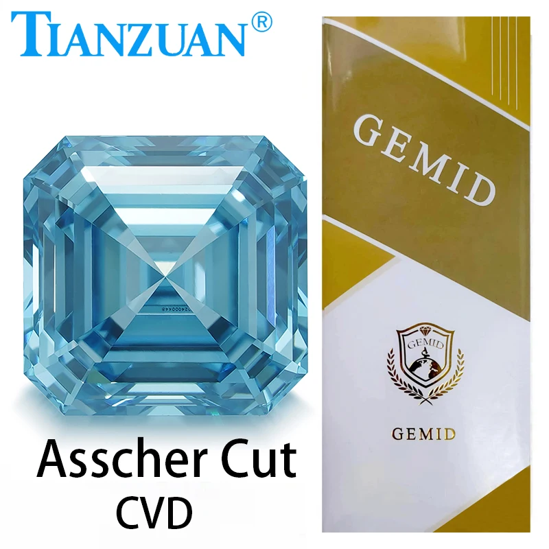 1.5ct Lab Grown Diamond CVD Asscher Cut Fancy Vivid Blue Color VVS1 3EX Loose Gemstone Bead with GEMID Certified