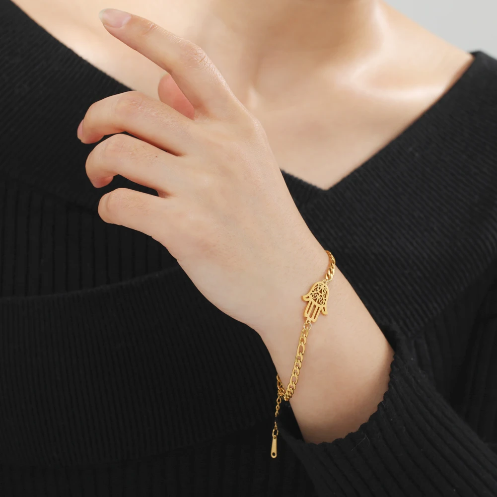 Kkjoy Damenringe, silberfarben, Hamsa, Hand der Fatima, Edelstahl, weibliche Persönlichkeit, hohler Schmuck, Accessoires, Mädchen-Geschenk – Detail 10
