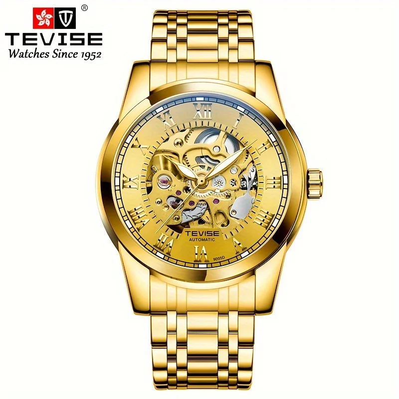 Tevise Mechanical Watch for Man Business Watch HOLLOW Wristwatch Automatic Watch Gold Luxurious Watch