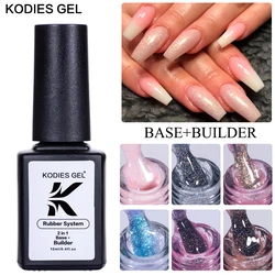 KODIES GEL Builder Nail Gel Polish Base Coat 2 IN 1 Shimmery Glitter Construction Gel for Extension Semi Permanent UV Nails Art