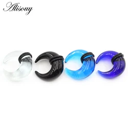 Alisouy 2PCS C Shape Glass Nose Ring Buffalo Horn Septum Ear Plug Stretcher Expander Tunnels Taper Guages Body Piercing Jewelry