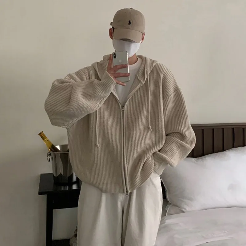 

hooded sweater jacket men's cardigan sweater loose American retro Hong Kong style lazy men's trendy spring and autumn style tops