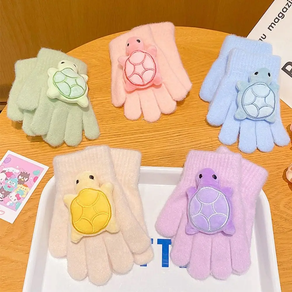 Hoge Kwaliteit Pluche Kinderhandschoenen Met Schildpad Decor 2-10 Jaar Oude Wanten Koudebestendige Flip Handschoenen gift
