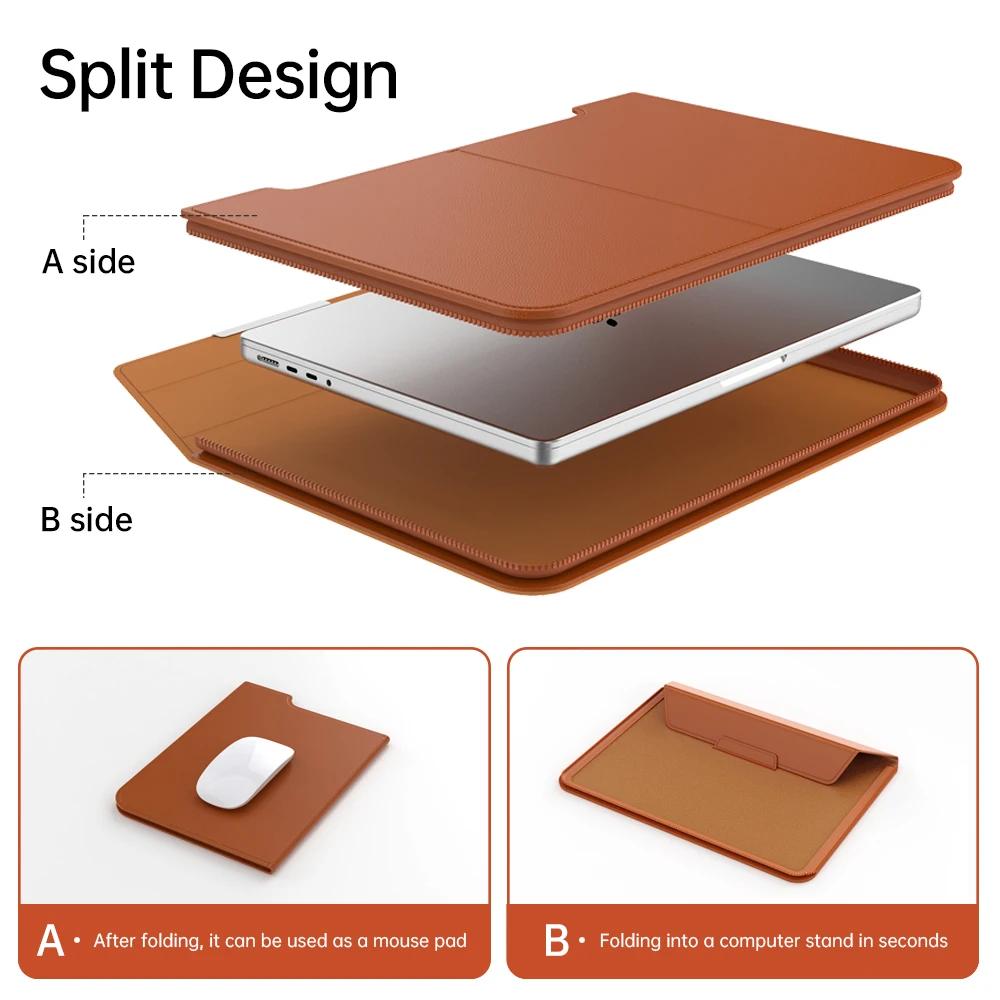 Laptop Sleeve Case Bag for Macbook Air 13 14 15 16 inch M5 M4 M3 M2 2025 PU Leather Case with Stand Men Women