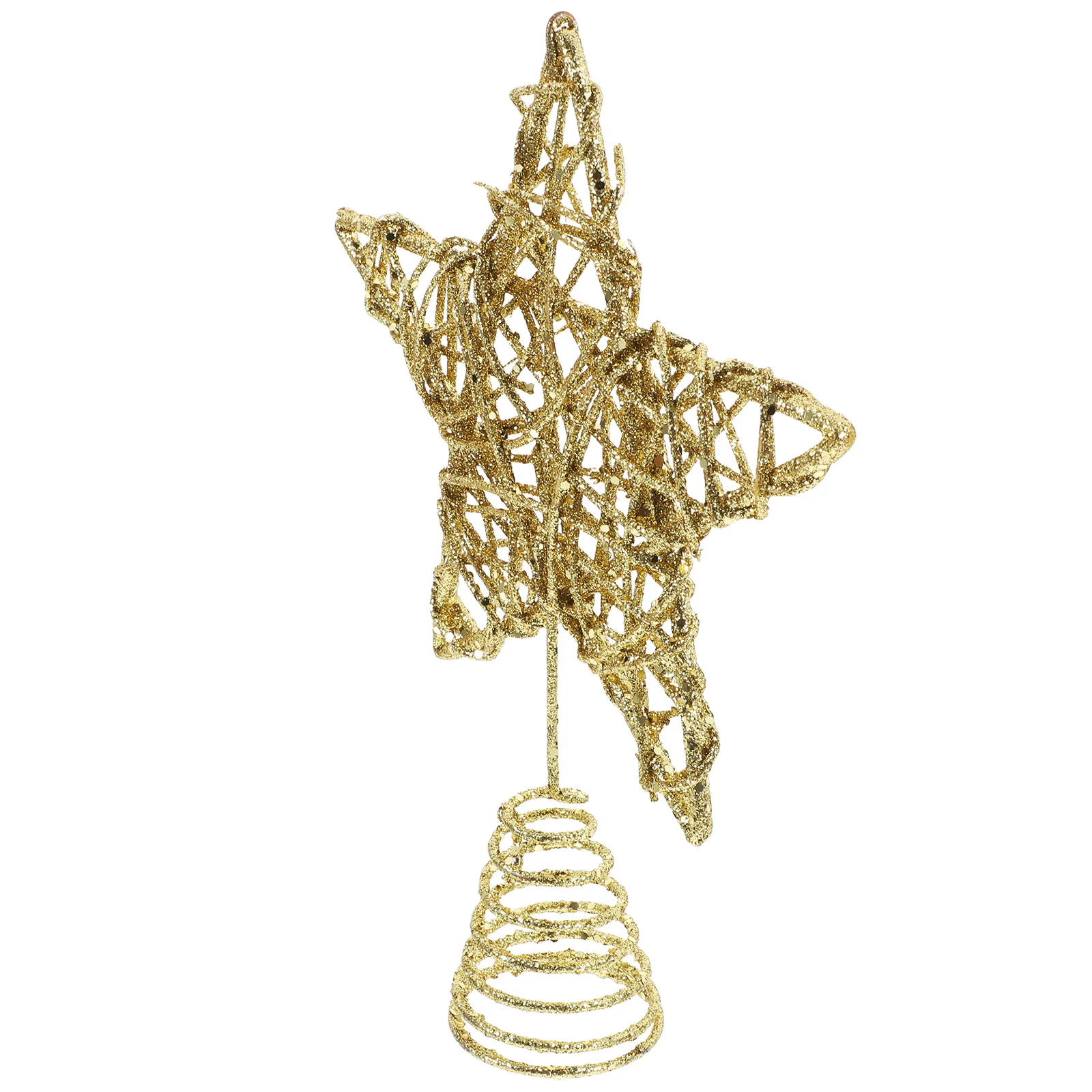 

Glittered Five Pointed Star Christmas Tree Topper Rattan Circle Wrought Iron Xmas Holiday Decoration Sparkling Treetop
