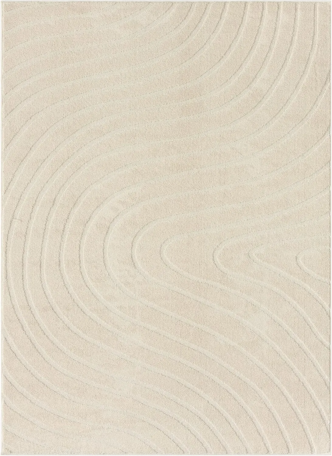 Modern Geometric Wave Cream 8x10 Area Rug， Half-inch thick area rug gives comfortable cushion and will not obstruct doors.