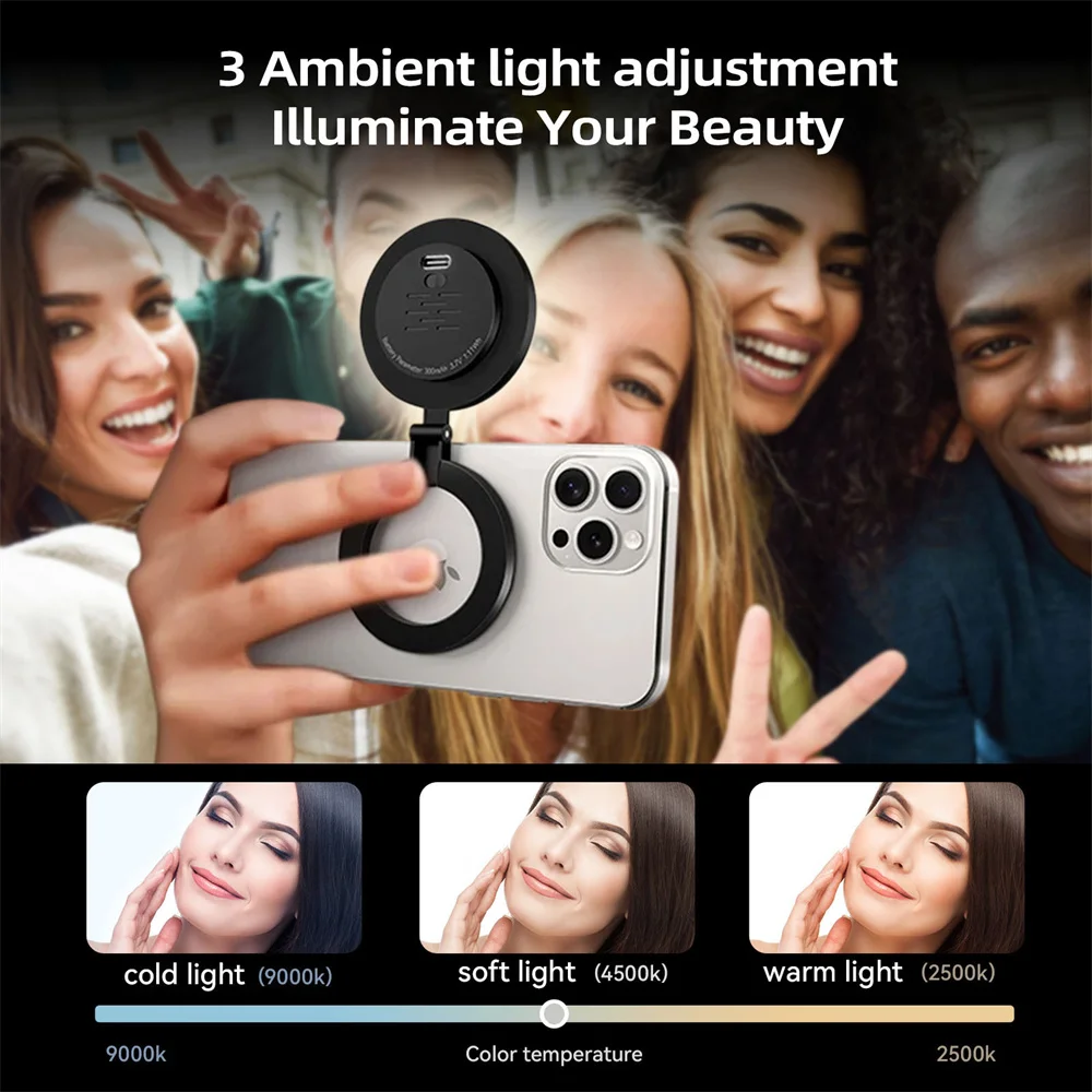 2024 New Smartphone Magnetic Fill Light Mini Selfie Light 3 Modes Adjustable Brightness for Iphone XIAOMI HUAWEI SAMSUNG Phone