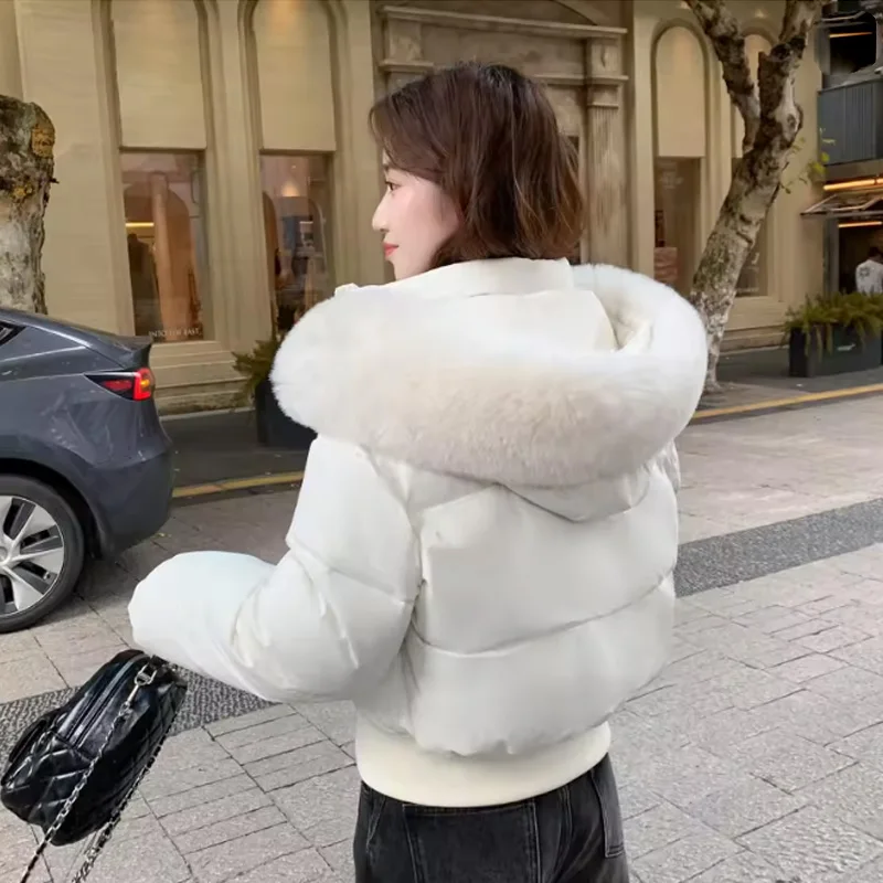 

Women Thick Short Down Cotton Padded Coat Autumn Winter Hooded Fur Collar Parkas Fashion Slim Puffer Jacket Outerwear Female